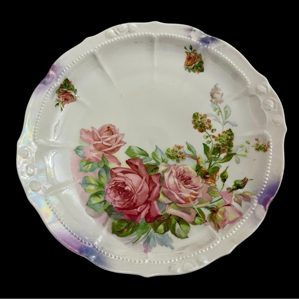 Antique VICTORIAN Cake Plate German
Porcelain With Rose Decoration Approx 11.5”